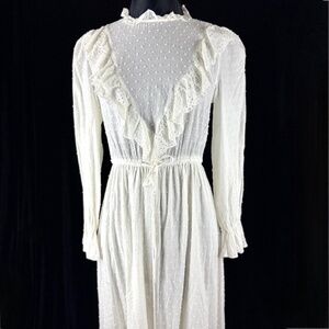Halloween Costume Prairie Wedding Dress S/M White Dotted Swiss Maxi Long Sleeves